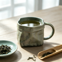 Tasse à café artisanale en grès irrégulier, glaçure réactive, tasse en céramique froissée avec anse, tasse à thé en poterie pour la maison, le café ou comme cadeau