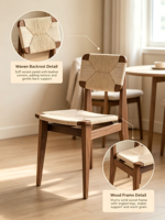 Chaise de salle à manger mobile en bois massif, design minimaliste décontracté, chaise de bureau tressée de luxe léger pour B&B, restaurants, mobilier de maison