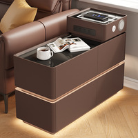 Haut-parleur Bluetooth à chargement sans fil Table de chevet Armoire latérale flottante intelligente avec serrure d'éclairage à commande vocale pour le salon
