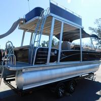 Luxe 25 pieds Double Decker Tritoon maison bateau avec cabine toboggan remorque moteur hors-bord surf pêche rivières aventure en plein air