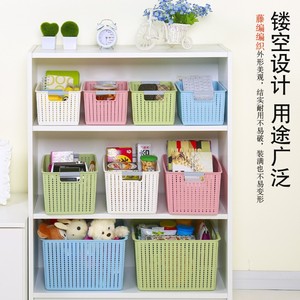 <b>Storage</b> <b>Basket</b> Plastic Rattan Style Hollow Rectangle <b>Large</b> With Handle For Snacks Toys <b>Storage</b> White Blue Green Pink Coffee Gray - Product Image 4