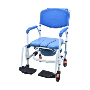 Silla de ruedas con asiento para el cuidado en el hogar, color azul real, plegable, con ruedas, para personas mayores y discapacitadas, equipo de seguridad para el baño - Product Image 3