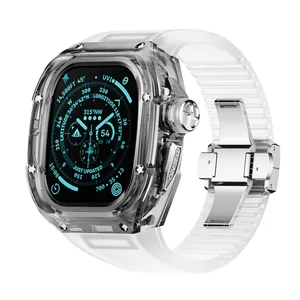 Nieuw K9 Kristal Glas Rubber Clear Voor Apple Ultra Strap Horloge Fluorubber Band Voor Iwatch 49Mm Luxe Apple Watch Hoesje