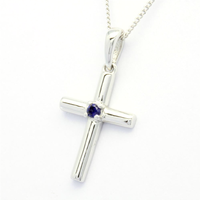Chaîne de bijoux fantaisie avec pendentif en or blanc 18K 14K 9K et saphir, croix catholique chrétienne, classique pour femme, anniversaire, fiançailles