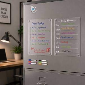 Tableau de calendrier magnétique transparent en acrylique effaçable à sec <span class=keywords><strong>pour</strong></span> réfrigérateur - Planificateur hebdomadaire et <span class=keywords><strong>liste</strong></span> d'épicerie réutilisables avec 4 aimants puissants - Product Image 2