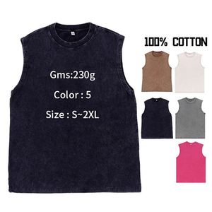 Retro Sleeveless Acid Washed <b>Tshirt</b> 100% Cotton Mens Oversized Casual Vest Custom Streetwear Vintage Breathable Summer Tee - Product Image 4