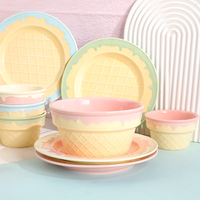 Ensemble de bols et assiettes en céramique en forme de cornet de glace, couleur macaron, texture gaufrée, pour desserts et petit-déjeuner