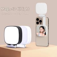 Miroir de Maquillage Portable Pliable avec Lumière d'Appoint à Température de Couleur Réglable et Support Magnétique pour Téléphone pour Selfie et Photographie