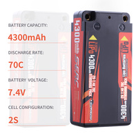 بطارية ليثيوم بوليمر SUNPADOW 7.4 فولت 2S قصيرة 4300 مللي أمبير 70C بغلاف صلب 4 مم 500 دورة للمركبات التي تعمل بالتحكم عن بعد (RC) سيارات، شاحنات، تراجي، قوارب، دبابات، باجي