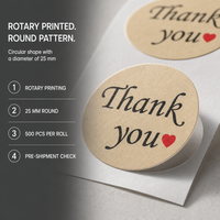Autocollants ronds de 25 mm, autocollants de remerciement, rouleau d'autocollants en papier kraft, étiquettes adhésives pour boîte, sac, enveloppe