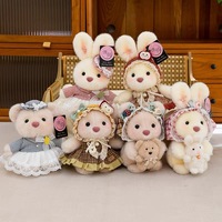 Ours en peluche et lapin en coton PP OEM ODM avec robe en dentelle, doublure en maille anti-stress - Coffret cadeau vintage, faible MOQ