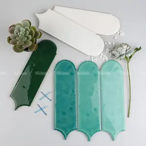 Modern Nordic Style Irregular Feather Shaped Glossy Green Glazed Toilet Bathroom Indoor Handmade Ceramic Tile Kitchen