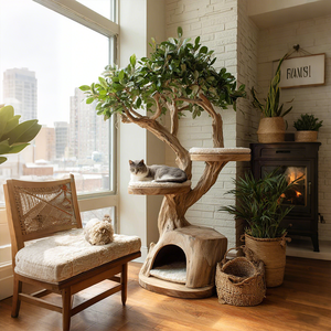 Arbre à chat tout-en-un : structure d'escalade compacte pour petits espaces, idéal pour les grands chats, plateforme de saut multi-niveaux, nid pour chat inclus. - Product Image 4