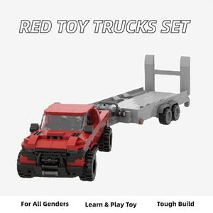 Vente en gros de modèles de jouets de camion et de voiture DIY les plus vendus, blocs de construction miniatures rouges nostalgiques avec remorque, jouet éducatif en plastique - Product Image 3