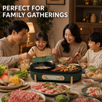 Grill électrique et hot pot 2-en-1 à commande double indépendante, poêle multifonctionnelle pour barbecue d'intérieur pour dîner en famille