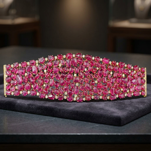 Premium 18K Gold Plated Wide Spinel Stones And Diamond Cuff <b>Bracelet</b> Uncut Cabochon Stones <b>Bracelet</b> Jewellery For Women - Product Image 3
