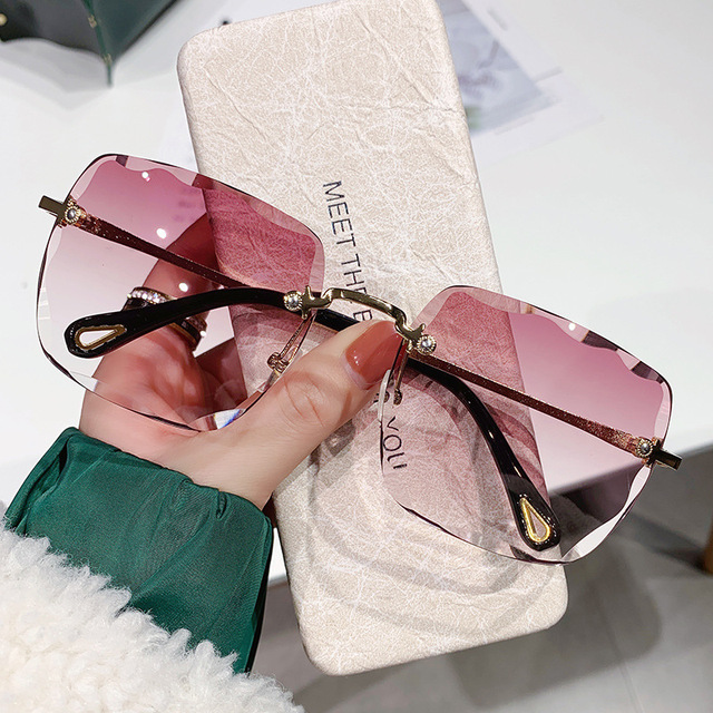 High Quality Unisex Slimming Design Metal Rimless Sunglasses Trimmed Glass Lens European American Trend New Fashionable Style