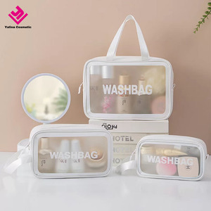 Borsa da trucco in PVC <span class=keywords><strong>trasparente</strong></span> di grande capacità con etichetta privata con impugnatura impermeabile borsa cosmetica da viaggio - Product Image 1
