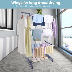 Quần áo khô giá có thể gập lại khô Giá quần áo quá khổ 4 Tier quần áo ngựa giặt khô giá - Product Image 4