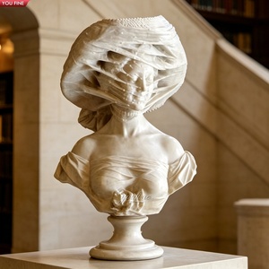 YOUFINE Busto de Dama Velada Tallado a Mano en Mármol Blanco con <span class=keywords><strong>Velo</strong></span> Transparente y Detalle de Rosa para Decoración de Galerías - Product Image 1