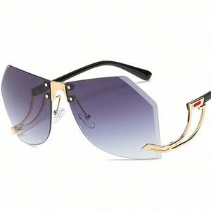 Gafas de Sol Personalizadas con Logotipo, Última Moda Retro, Montura de Aleación para Hombre y Mujer, Sin Montura, Irregulares, UV400, Gafas de Sol Extra Grandes para Mujer - Product Image 5