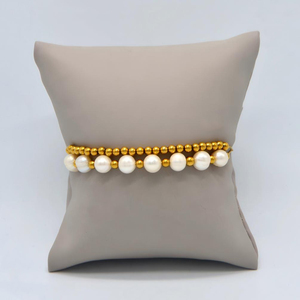 Bracelet géométrique superposé en acier inoxydable vintage avec perles, bicolore or/argent, cadeau tendance pour homme et femme en couple - Product Image 6