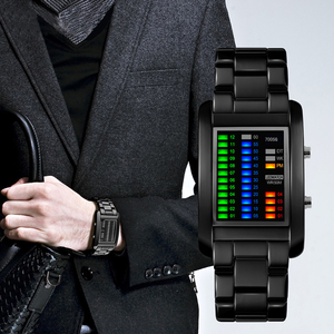 <span class=keywords><strong>Montre</strong></span> numérique LED à matrice <span class=keywords><strong>binaire</strong></span> créative pour homme en acier étanche - Product Image 2