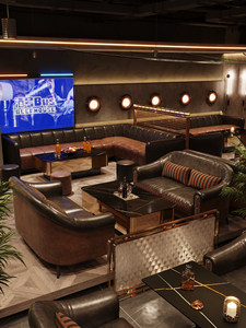 Meubles design tout-en-un de style rétro avec banquette et table pour bar à cigares, pub lumineux, lounge à vin, et espaces de négociation client - Product Image 4