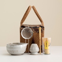 Ensemble de fouettage du thé en céramique de style japonais, design Dynastie Song, bol à matcha, tasse, brosse, Chasen – Origine Dehua, emballage en boîte couleur