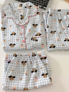 Conjunto de Pijama de Verano de Tres Piezas en Algodón con Diseño de Nubes para Mujer, Top de Manga Corta con Estampado de Nubes, Pantalones Largos, Estilo Japonés, Inspirado en <span class=keywords><strong>Instagram</strong></span> - Product Image 5