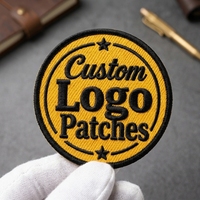 Patch brodé personnalisé avec logo, rond, à coudre ou thermocollant, en tissu sergé, pour vestes, chapeaux et sacs