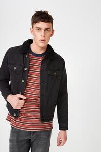 DiZNEW <strong>Men's</strong> Casual Winter Black Coat Borg <strong>Shearling</strong> Denim <strong>Jacket</strong> - Product Image 2