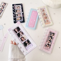 Binder Kartu PVC K-pop Girl Cartoon Star Mushroom Buckle Loose-leaf untuk Siswa, Koleksi Idol, Album Penyimpanan 4-grid Bentuk Strip Panjang