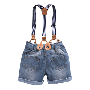 Vêtements pour enfants Ensemble de vêtements pour garçons Chemise bleue + salopette en jean 2 pièces/ensemble Ensembles de vêtements d'été pour tout-petits garçons - Product Image 4
