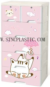 Armoire debout multifonctionnelle de dessin animé pour le <span class=keywords><strong>rangement</strong></span> des vêtements de bébé, 5 tiroirs, armoire en plastique moulé par injection, deux serrures - Product Image 4