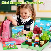 2025 tendance Portable boîte en étain 49 pièces ensemble de voyage Cubes magnétiques en plastique tige apprentissage Mini ferme blocs de construction magnétiques pour les enfants