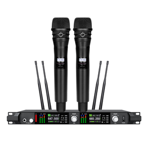 Micrófonos inalámbricos UHF de doble canal metálicos con 4 antenas, señal estable a 120 metros de distancia, ADX800, ideales para iglesias. - Product Image 1