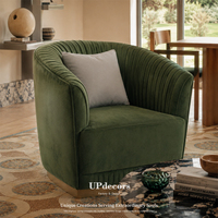 Fauteuil de salon moderne de qualité supérieure avec base en bois et revêtement en velours vert capitonné