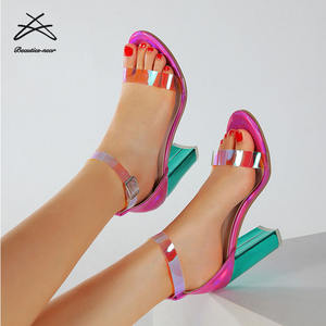 Sandali Estivi da Donna RTS 35-42, <span class=keywords><strong>Scarpe</strong></span> <span class=keywords><strong>con</strong></span> <span class=keywords><strong>Tacco</strong></span> Rosa Shocking, Calzature Trasparenti Multicolore <span class=keywords><strong>con</strong></span> <span class=keywords><strong>Tacco</strong></span> Quadrato - Product Image 1