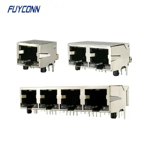 שכבה אחת RJ 45 מודולרי מחבר, נקבה זווית נכונה PCB תקע מודולרי שקע מחבר RJ45 מסוכך שקע