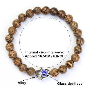 Heil kristall Runde Edelsteine Fatima Hand und Devil's Eye Perlen Armband, langlebige elastische Stretch Cord Edelstein Armbänder, 8mm - Product Image 2