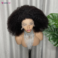Perruque bouclée afro bon marché, densité 180, coupe courte bob, perruque explosive Big Yaki, perruque en cheveux humains de haute qualité avec dentelle frontale