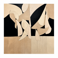 Toile en coton et lin 120x120cm, peinture à l'huile abstraite peinte à la main, beige noir, art mural géométrique pour la décoration de la maison et de l'hôtel