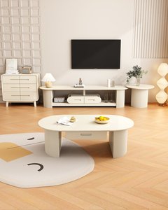 Mesa de Centro de Madera Maciza Natural de Alta Calidad con Cajón y Patas Acanaladas, Mesa para Sala de Estar - Product Image 1