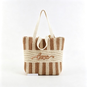 Sac fourre-tout tissé rayé personnalisé, sac fourre-tout en tricot style bohème, sac à main en tricot multicolore aux tons terreux, sac fourre-tout tissé avec broderie « Love » - Product Image 4