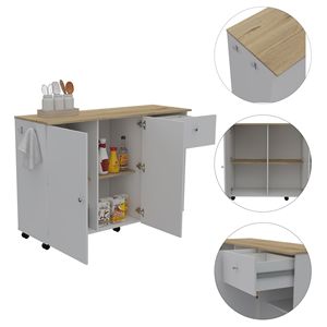 Sayville 2-Drawer 2-<b>Shelf</b> Kitchen Island White and <b>Pine</b> Dual Storage Cart - Product Image 3