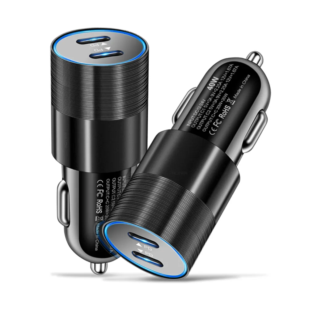 40w Qc 3.0 Smart 2 Ports Portable Mobile Type-c Fast Charge Pd Phone Dual Usb Electric Pd Car Charger for iphone 15 14 13