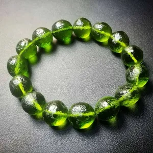 Pulsera de Tungsteno con Meteorito Verde Natural Moldavita, Unisex, Regalo, Certificado CCGTC, Cuentas de Piedra de Cristal de 8-12 mm - Product Image 2