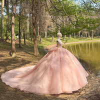 Robe de bal moderne rose pour Quinceañera, grande taille, coupe trapèze, longueur ras du sol, pour bal de promo, drapée, col cœur, ornée de perles
