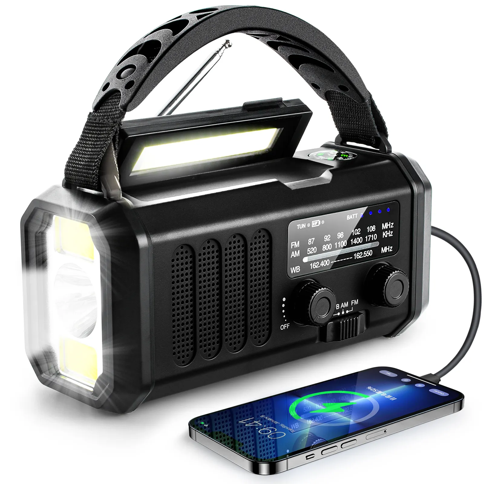 Emergency flashlight radio